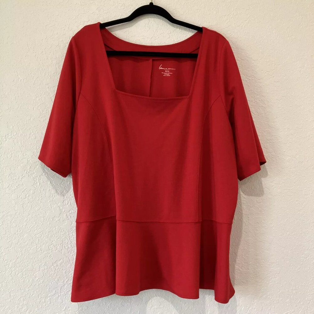 Lane Bryant Womens Knit Top Shirt Plus Size 22/24 Red Short Sleeve Square Neck